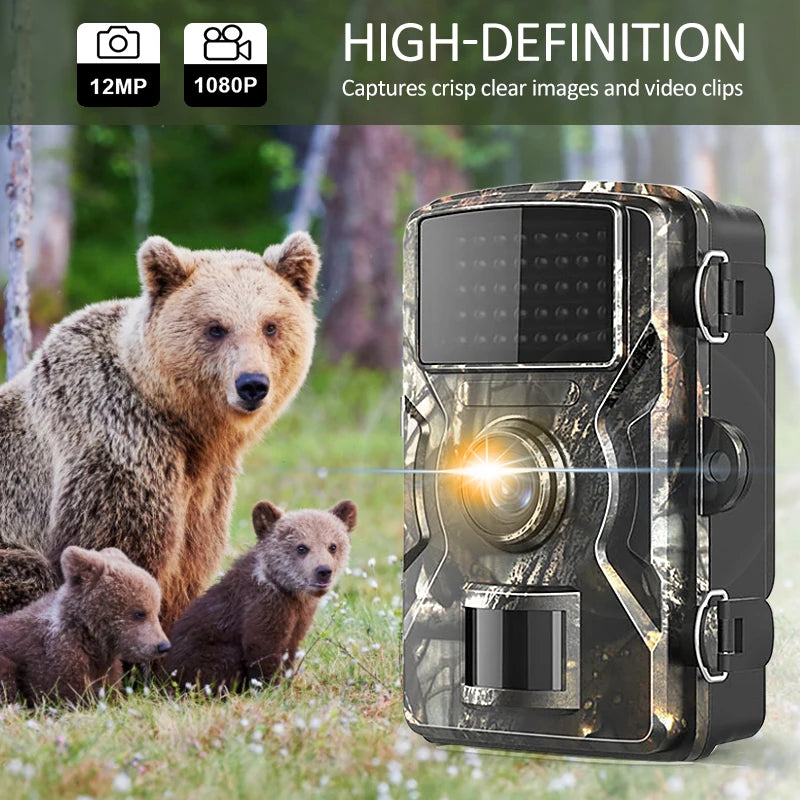 12MP 1080P Wildlife Hunting Trail Game Camera Motion Activated Security Camera IP66 Waterproof Outdoor Infrared Night Vision