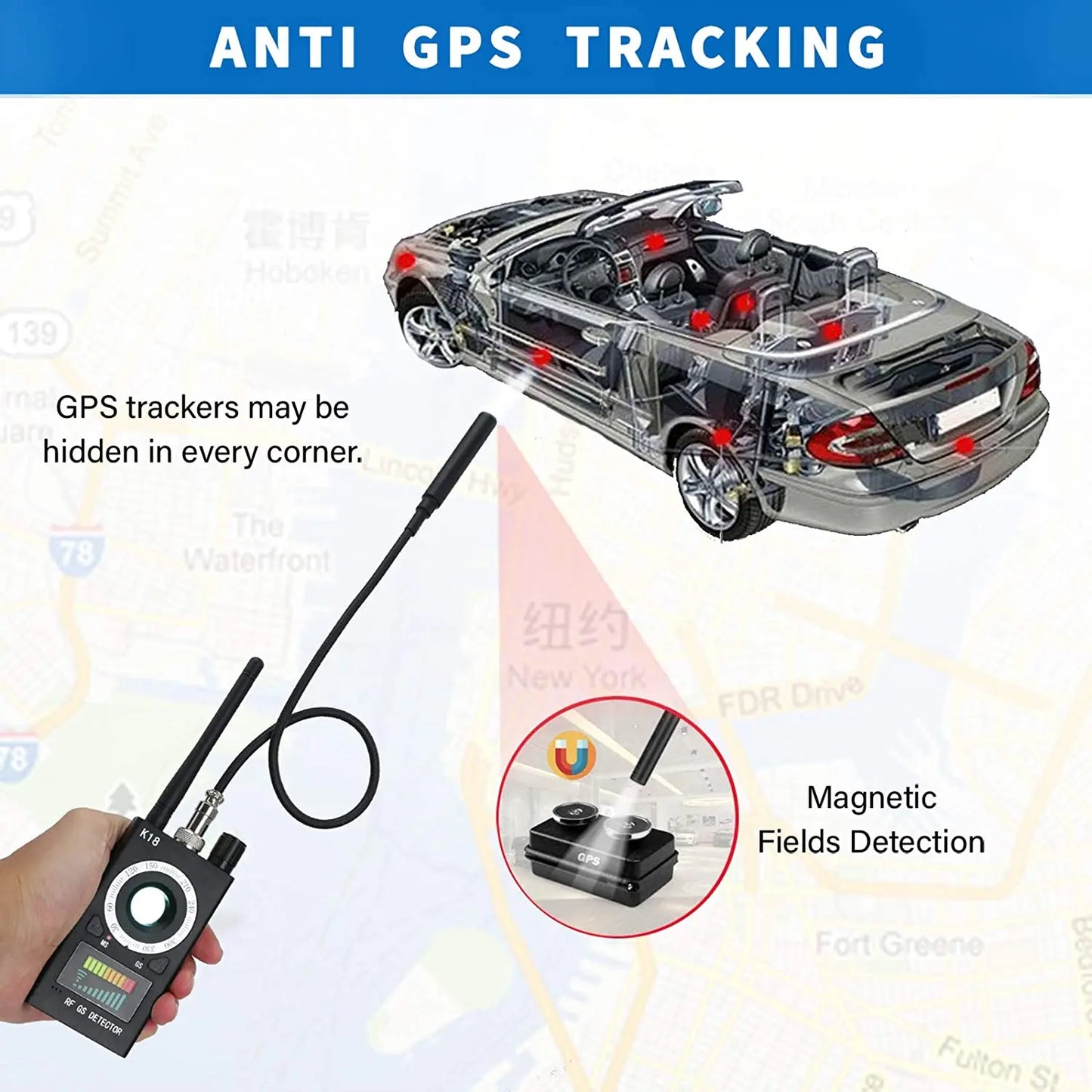 Professional RF Signal detector Anti-spy Detector Camera, RF Tracker, GSM Audio Bug Finder, GPS Scan