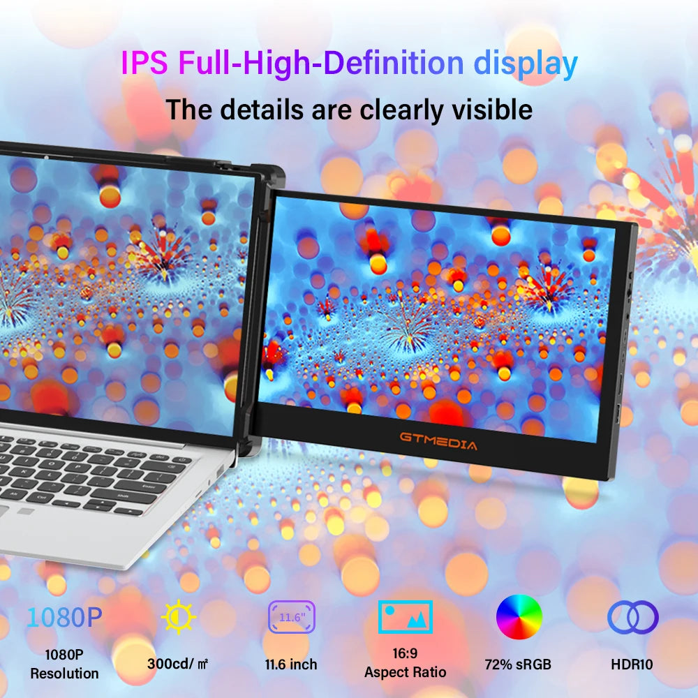 11.6-Inch Portable Extended Monitor 1080P IPS Dual Screens