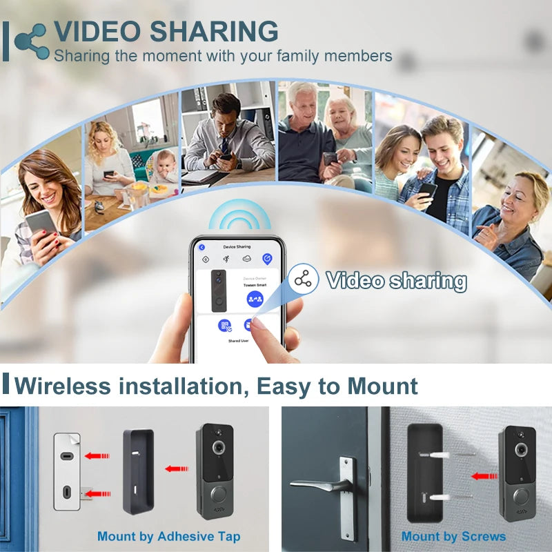 Newest WiFi Smart Home Video Doorbell Camera, Mobile Detection, Wireless, Night Vision, Intercom