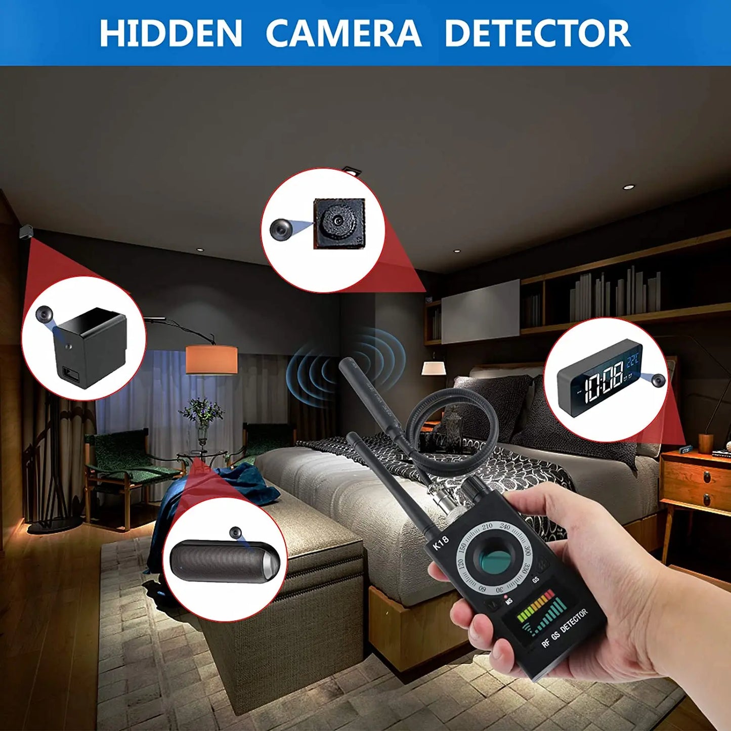 Professional RF Signal detector Anti-spy Detector Camera, RF Tracker, GSM Audio Bug Finder, GPS Scan