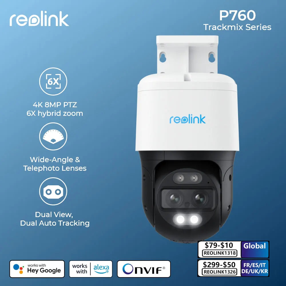 Reolink TrackMix Series Poe & WiFi Camera 4k Dual Lens PTZ Auto Tracking Outdoor Pet Car Human Detection 8MP IP Security Camera