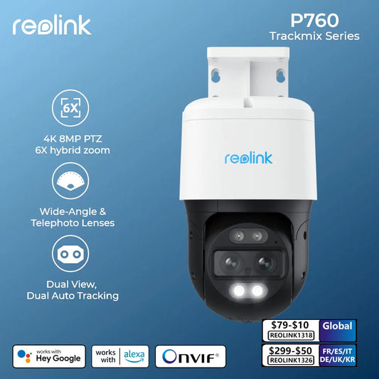 Reolink TrackMix Series Poe & WiFi Camera 4k Dual Lens PTZ Auto Tracking Outdoor Pet Car Human Detection 8MP IP Security Camera