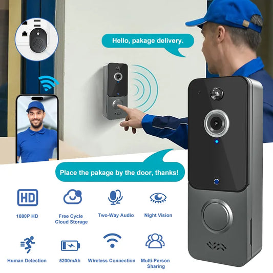 Newest WiFi Smart Home Video Doorbell Camera, Mobile Detection, Wireless, Night Vision, Intercom